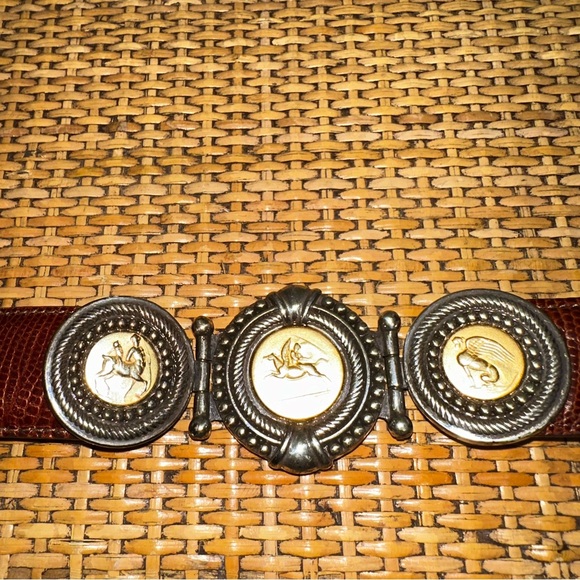 VTG 90 Brighton Museum Collection Brown Roman Coins Pegasus Brown Leather Belt - Picture 4 of 10